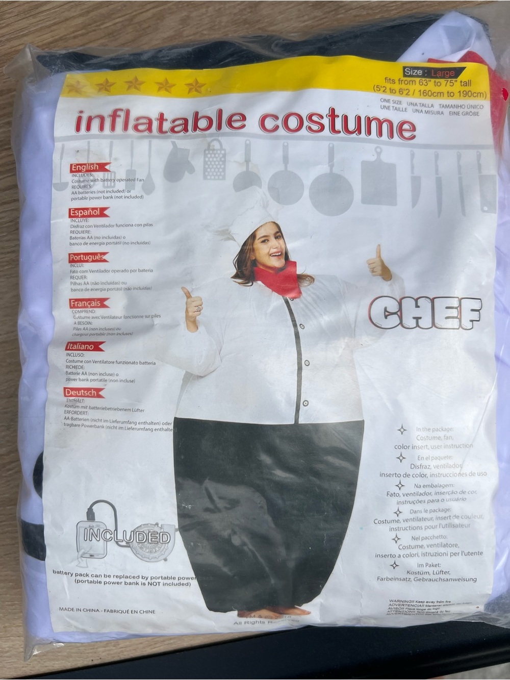 Inflatable Chef Costume in White, Black & Red